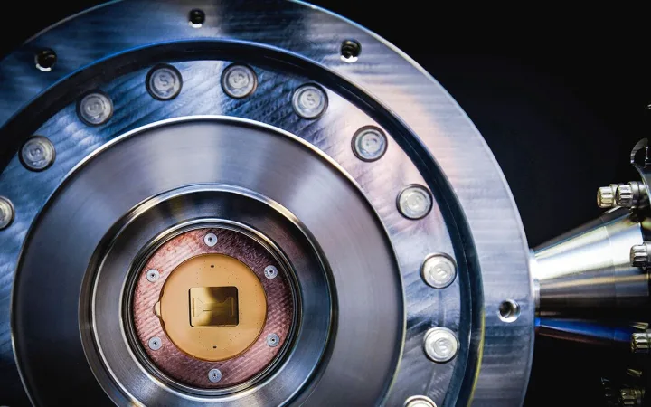 Quantum chip inside a vacuum chamber.