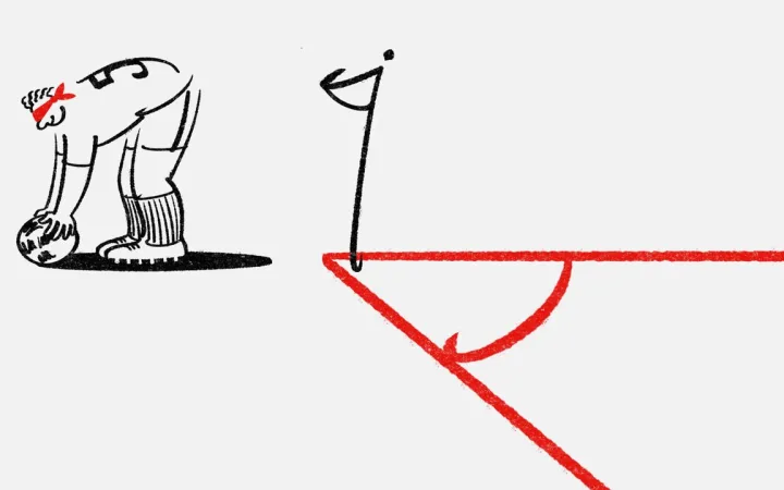 Illustration of a blindfolded footballer getting ready to kick a corner.