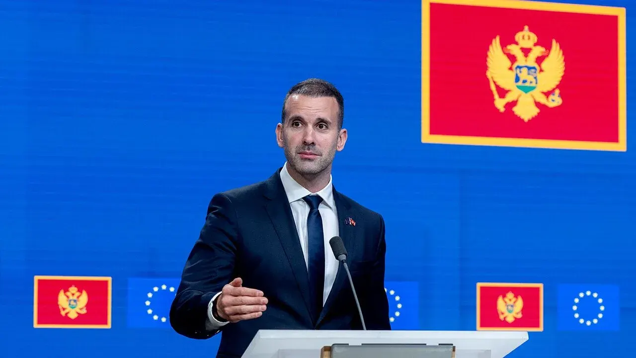 Milojko Spajic, Prime Minister of Montenegro, attends a press conference at the end of the 28th EU-Montenegro Accession Conference in Brussels, Belgium, on July 14, 2026.