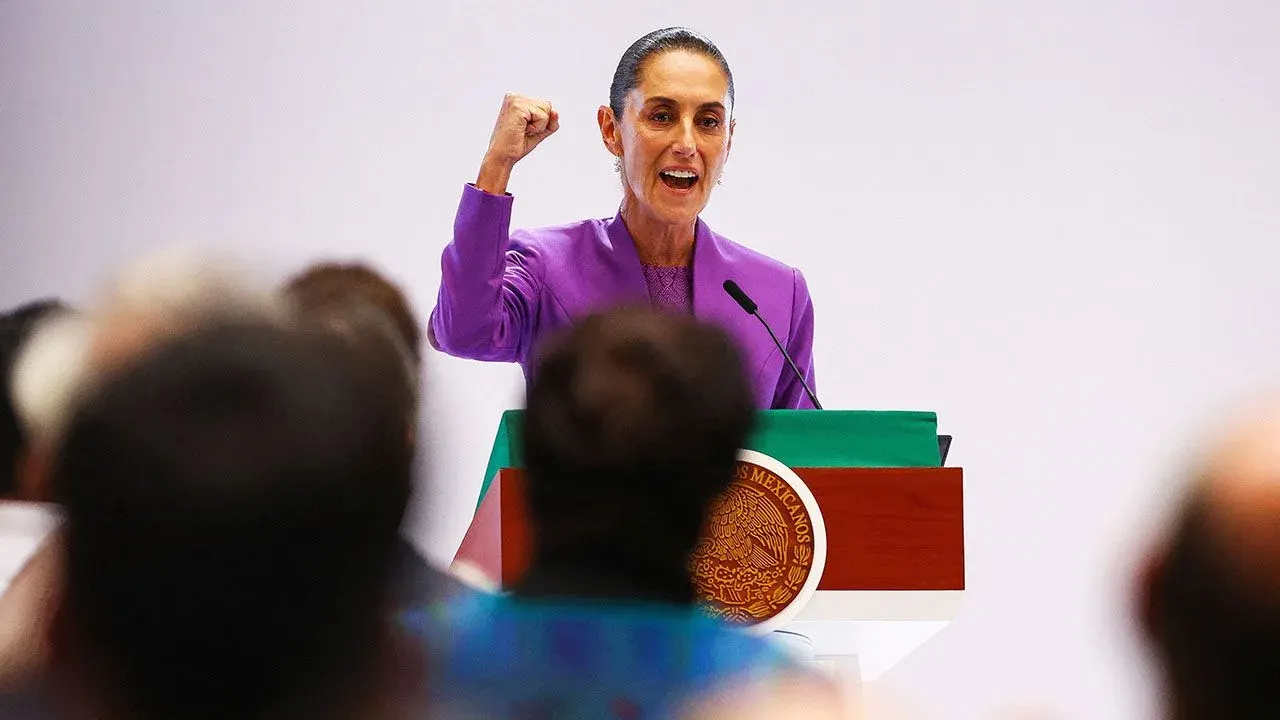 President Claudia Sheinbaum gestures during an event marking two years in office in Mexico City as Mexican bond yields rise