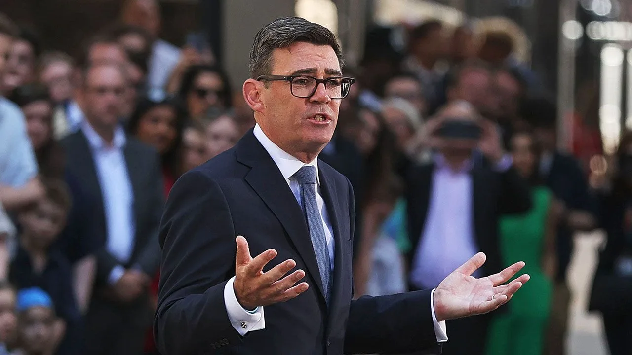 Britain's new Prime Minister, Andy Burnham, delivers his first speech outside 10 Downing Street