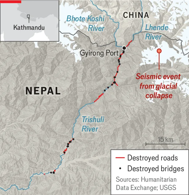 Map showing Nepal's Rasuwa region, where the August 26 flash floods struck