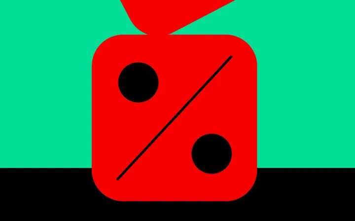 Illustration of a red dice with a percentage sign on one face