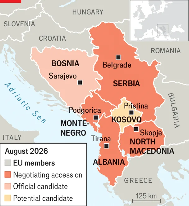 Map of the Western Balkans showing EU candidate states including Montenegro