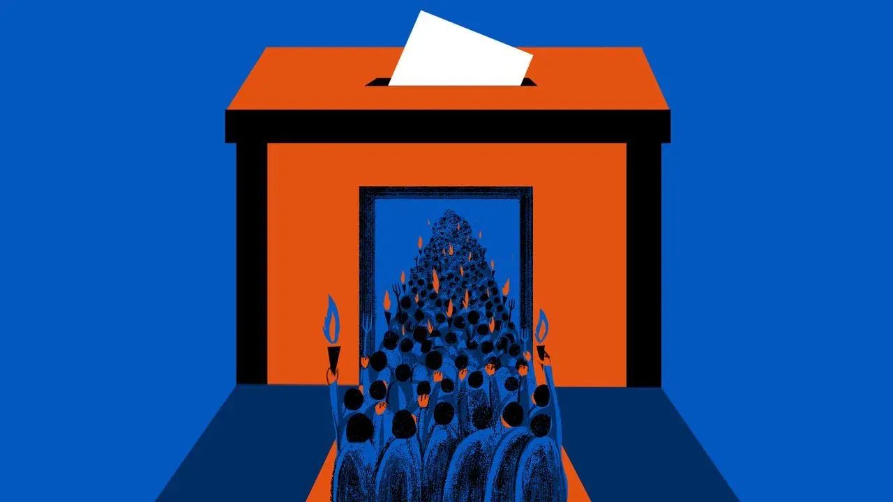 Illustration by Chloe Cushman on democracy and political violence