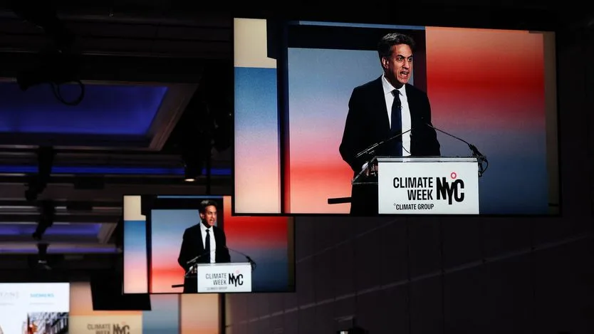 British Foreign Secretary Edward Miliband speaking at the opening of Climate Week in New York