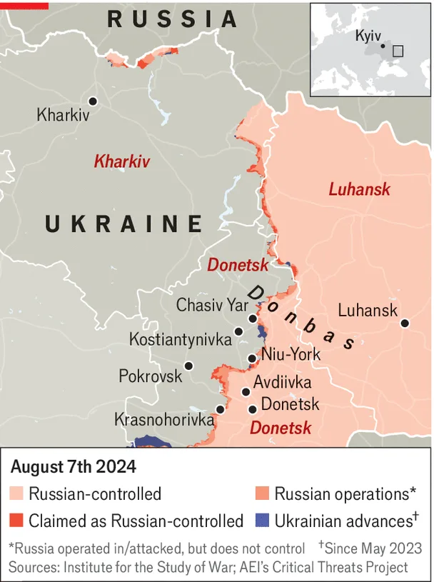 Map of the Donbas front line around Pokrovsk