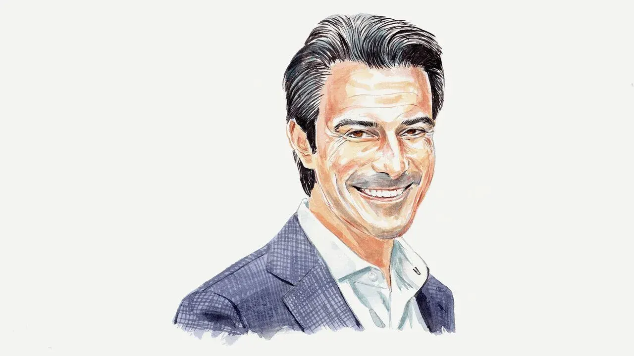 Illustrated portrait of a smiling middle-aged man in a suit jacket.