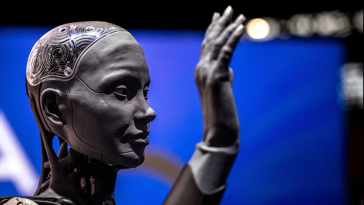 'Ameca', a robot from Engineered Arts is seen waving at the annual Mobile World Congress in Barcelona, Spain.