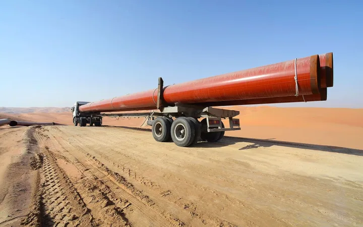 Shaybah Pipeline on a truck.