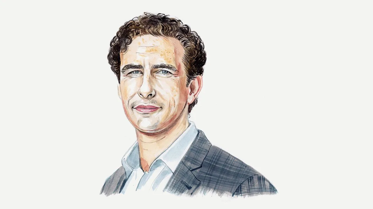 Sketch-style illustrated portrait of E. Glen Weyl, economist and co-founder of the Faith Family Technology Network, wearing a suit jacket