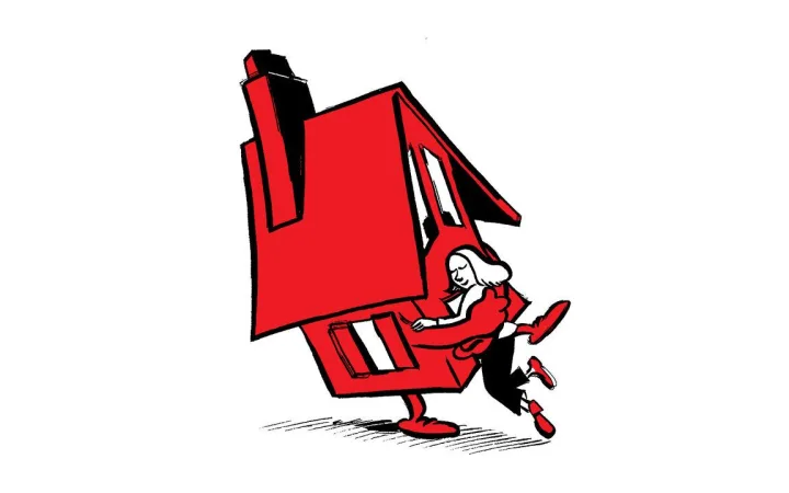 Illustration of a house embracing a person, symbolising comfort and security.
