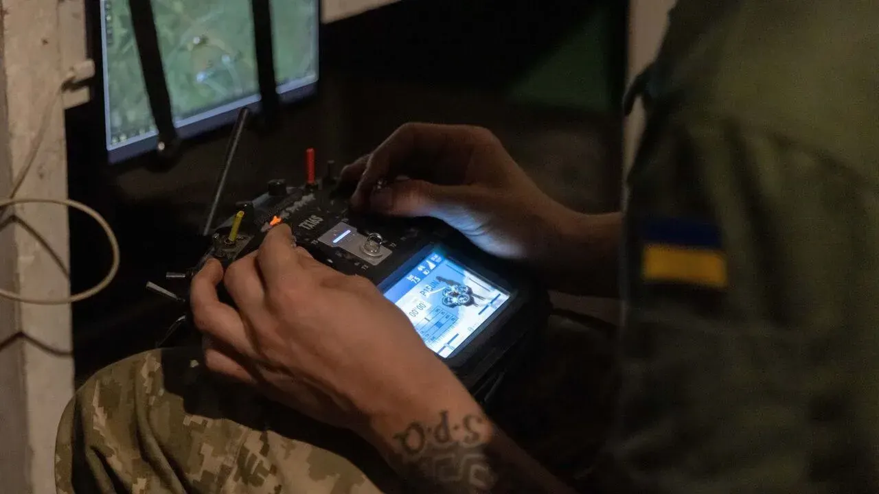 Ukrainian soldiers of 116th Mechanized Brigade preparing P1-Sun interceptor drones in shelter