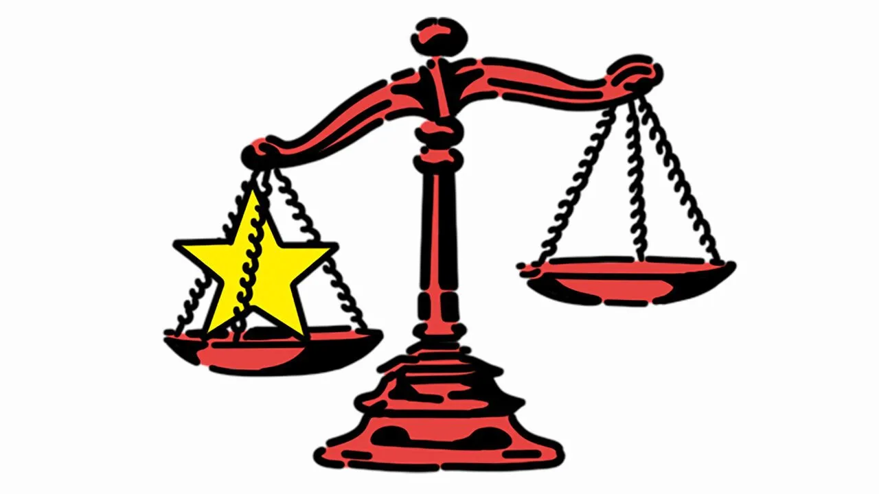 Illustration of a balance scale with a large yellow star weighing down the left pan and an empty right pan raised higher.