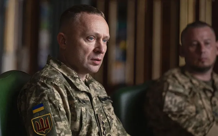 Portrait of newly appointed Ukrainian armed forces chief Mykhailo Drapaty in uniform