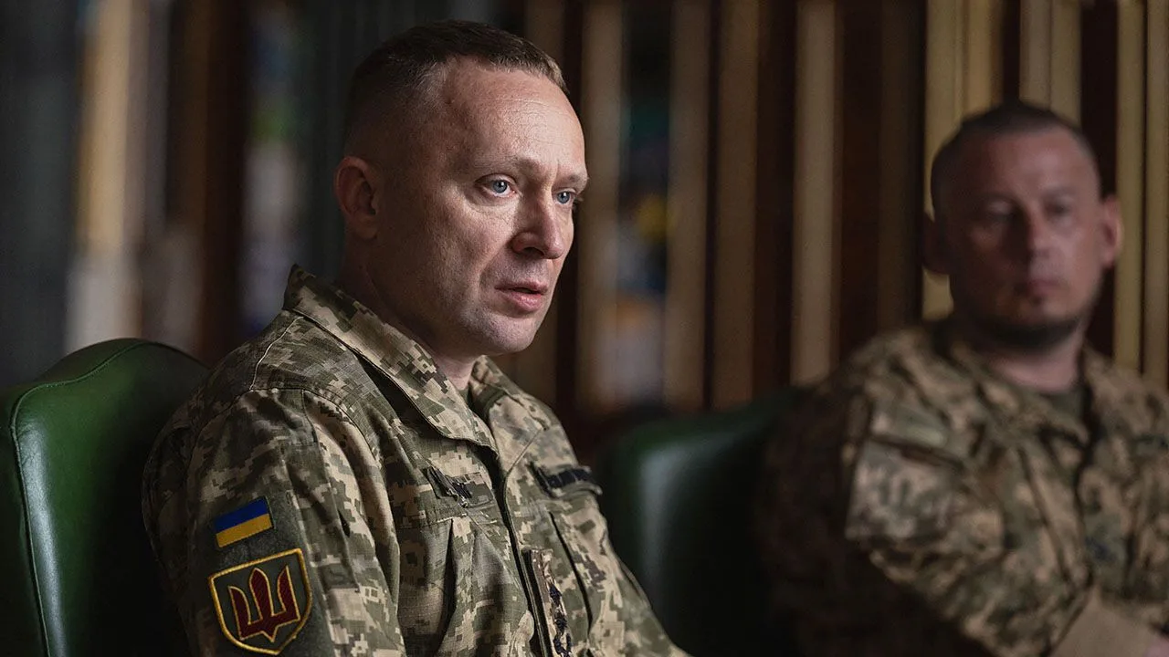 Portrait of newly appointed Ukrainian armed forces chief Mykhailo Drapaty in uniform